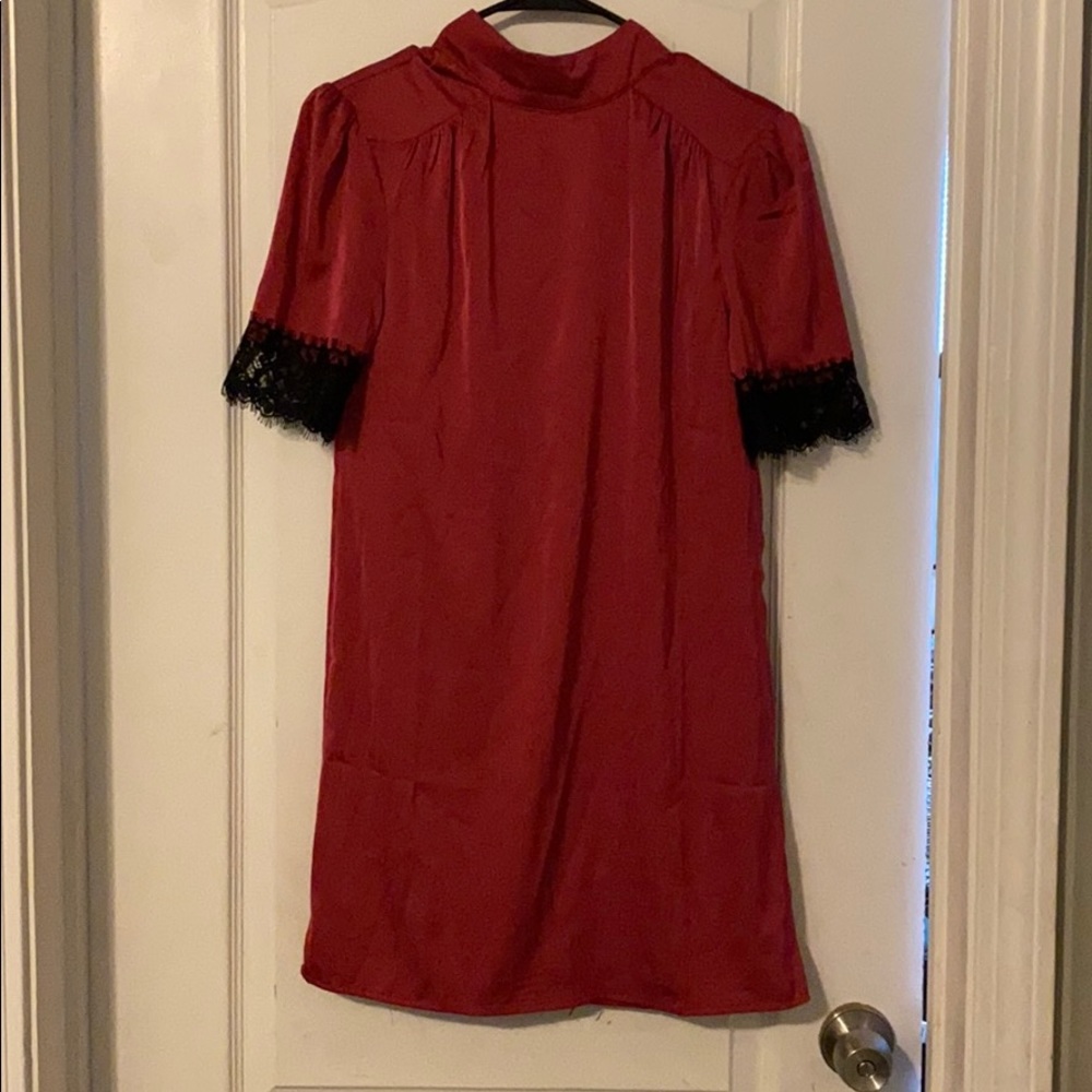 NWT raspberry dress with black lace sleeves